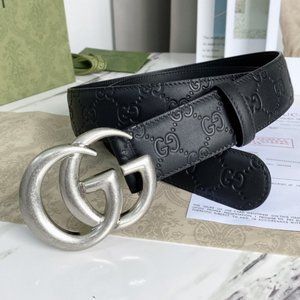 Silver Double G, black printed leather belt 🔥🔥🔥Gucci men's belt🔥🔥🔥
